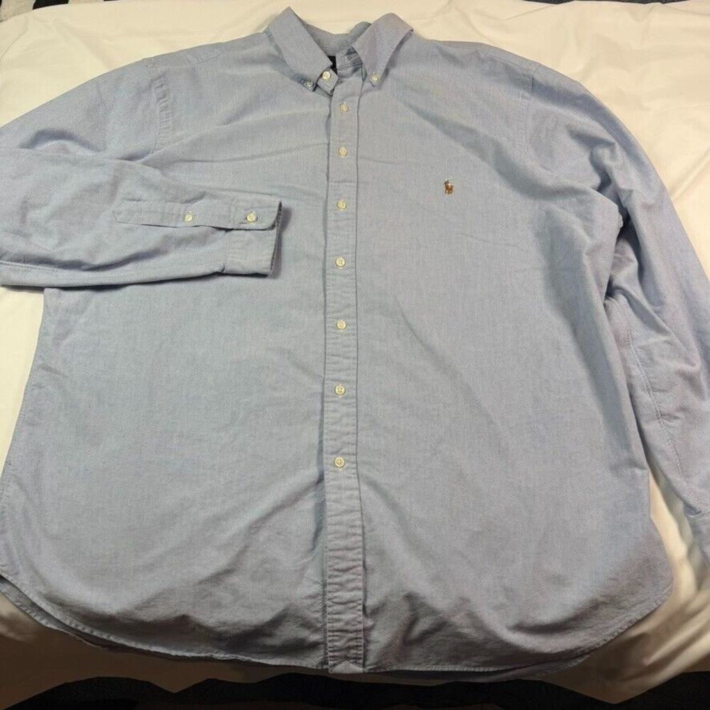 Polo Ralph Lauren Shirt Mens 2XLT Tall Blue Oxford Long Sleeve Button Flesh Pony